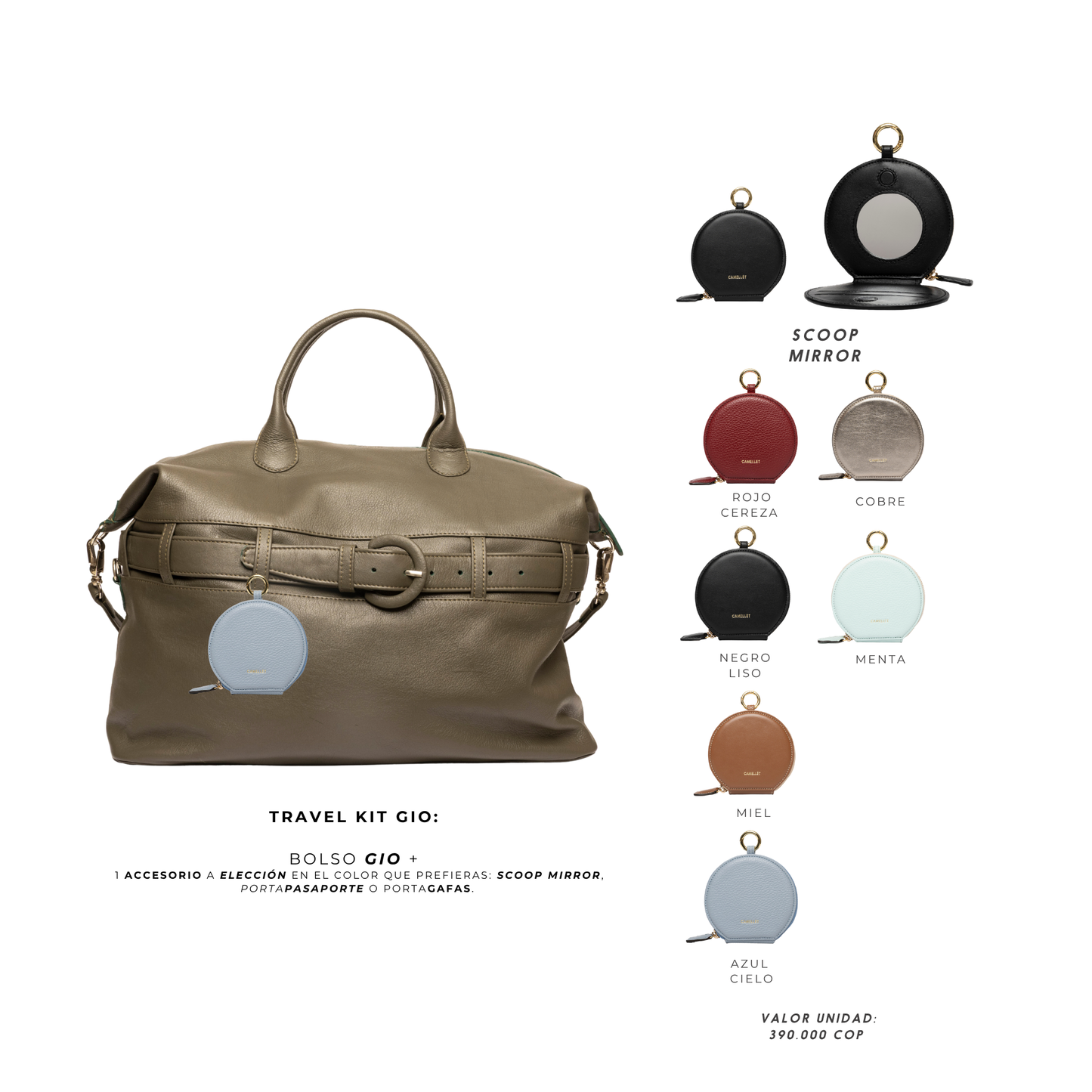 GIO travel bag KIT verde + scoop mirror